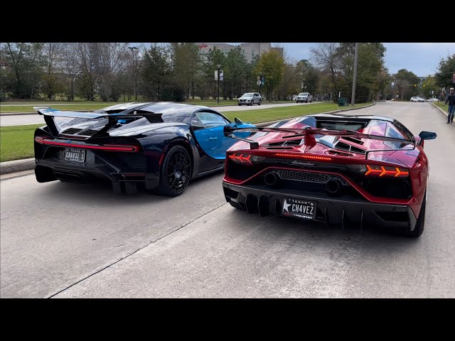 Bugatti Chiron Pur Sport races Lamborghini Aventador SVJ Roadster