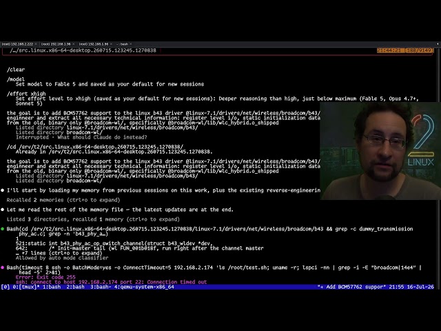 Watch AI autonomously reverse engineering Broadcom WiFi driver for Linux!