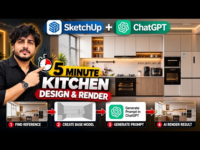 Learn how to create stunning kitchen renders in just 5 minutes using SketchUp and ChatGPT AI.