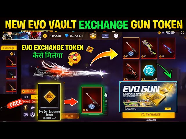 Evo Gun Exchange Token Free Fire🤯🔥 | Evo Gun Exchange Token Kaise Milega | Next Evo Vault Event ff