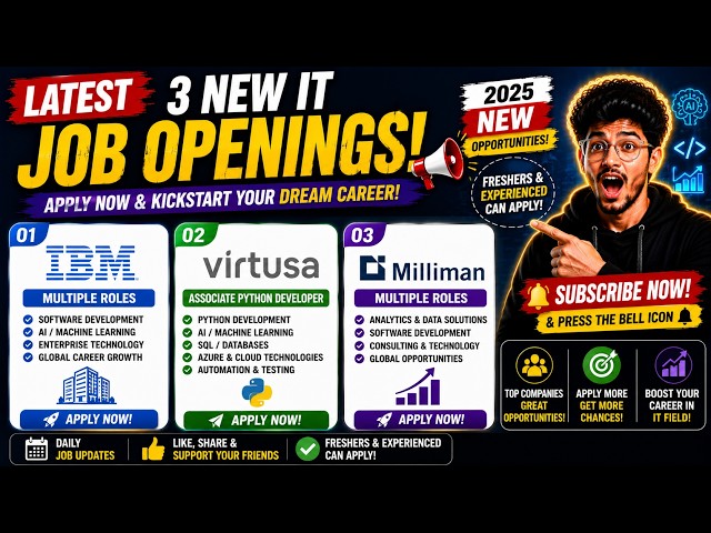 🚀 IBM Hiring | Virtusa Python Developer | Milliman Jobs | Latest IT Openings