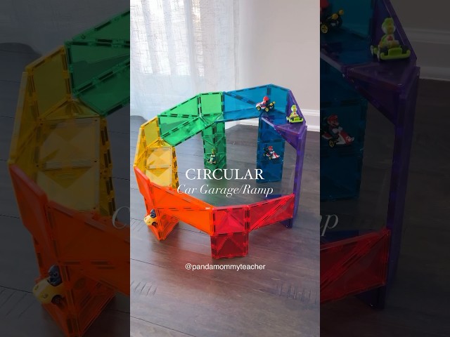Circular Magnetic Tiles Car Garage/Ball Ramp #magnetictiles #openendedtoys #stem #stemtoys