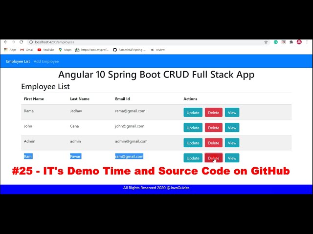 Angular + Spring Boot CRUD Full Stack App - 25 - It's Demo Time and Source Code on GitHub