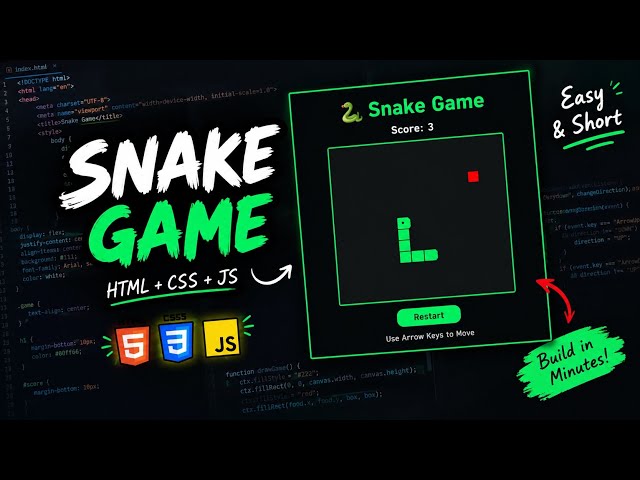 Build a Snake Game Using HTML, CSS & JavaScript 🐍 | Easy & Short Beginner Project