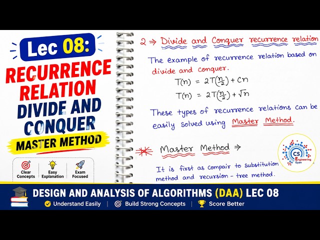 Lec:08 | Recurrence Relation & Master Method with Examples | Design and Analysis of Algorithms