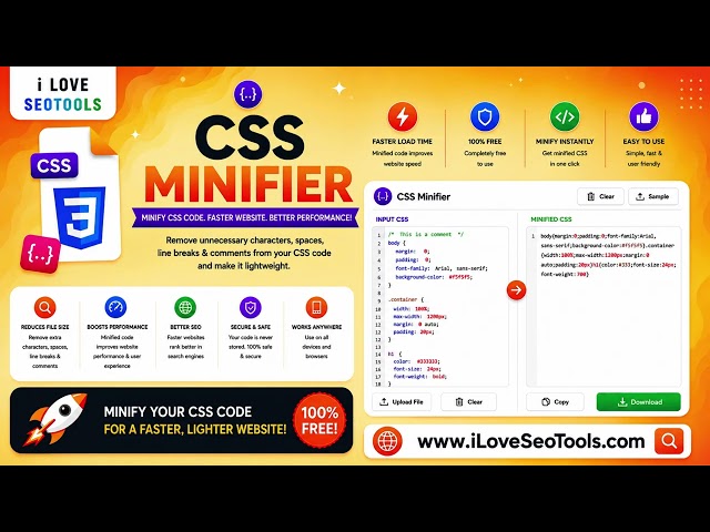 ⚡ Free CSS Minifier – Minify & Compress CSS Code Online | iLoveSEOTools