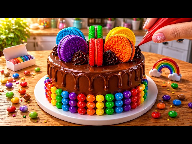 How to Make Rainbow Cake Recipe With Chocolate 🌈🍫 Cute Colorful Oreo Cake ❤️