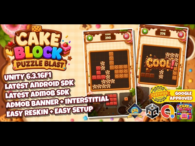 CAKE BLOCK PUZZLE BLAST + Unity 6 Source Code + Admob Ads Ready + 64 bit support + EASY RESKIN