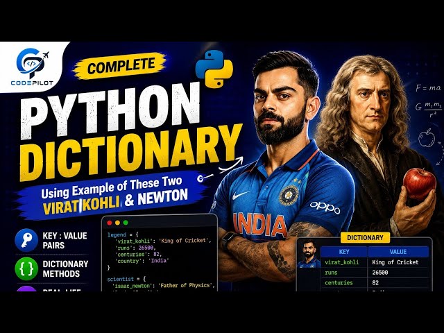 Learn Python Dictionary with Virat Kohli & Newton 🤯 | Complete Tutorial by codepilot tech #codepilot