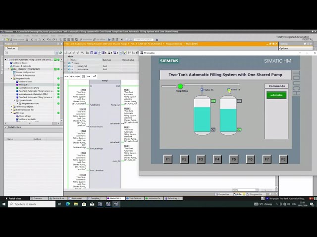 Two-Tank Automatic Filling System | PLC Ladder Logic with Shared Pump (TIA Portal)