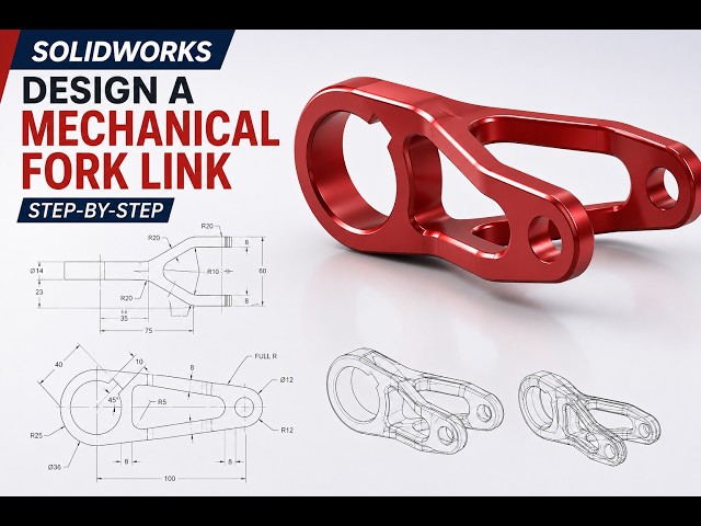 Mechanical Fork Link Design in SOLIDWORKS from 2D Drawing  Step by Step Tutorial