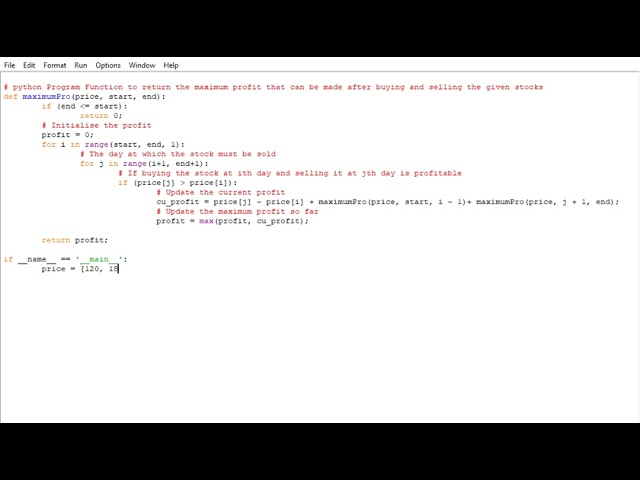 python Program Function to return the maximum profit