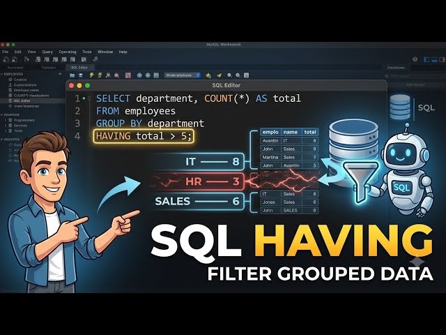 SQL HAVING Explained | Filter Grouped Data | SQL Tutorial for Beginners #SQL #SQLTutorial #MySQL