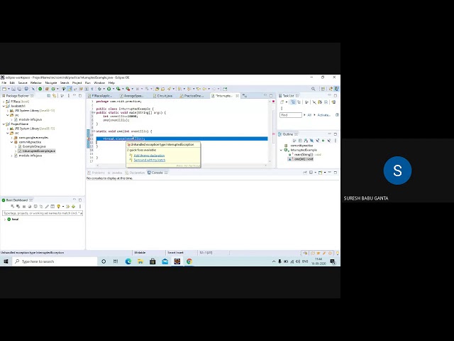 interrupted exception in java