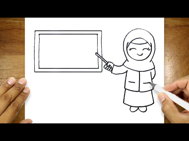 Beautiful Teacher Drawings | How to Draw a Hijab-Wearing Teacher Teaching