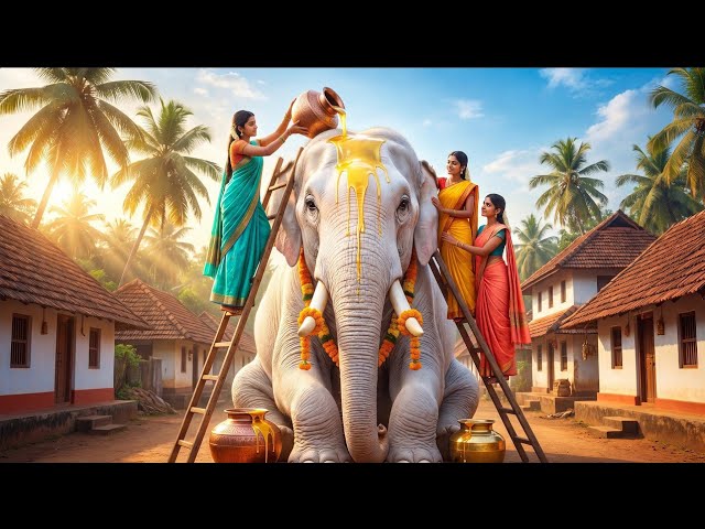 🔥🔥 Sacred Giant White Elephant Blessed Our Village! Ghee & Honey Pooja 🐘🙏 #fantasy
