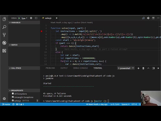 My Node.js Visual Studio Code setup with Jasmine tests and debugging