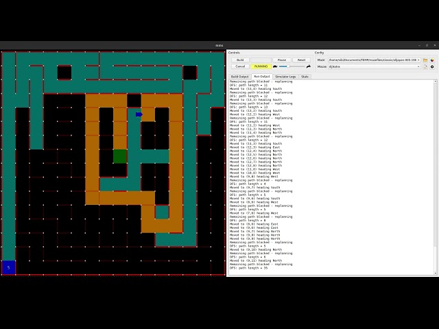 Dijkstra (= BFS on Uniform Grid): Micromouse Goal Navigation