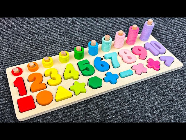 Find the Missing Numbers and Shapes with a Montessori Activity Puzzle  | Preschool Toddler Learning