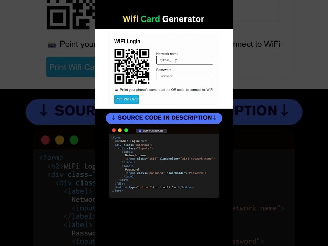 WiFi Card Generator – Print QR Login in 1 Click! #coding #programming #wifi #card #webdesign #html