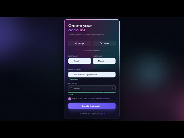 Modern Animated Sign Up Form Design using HTML , CSS & JS | Free Source Code