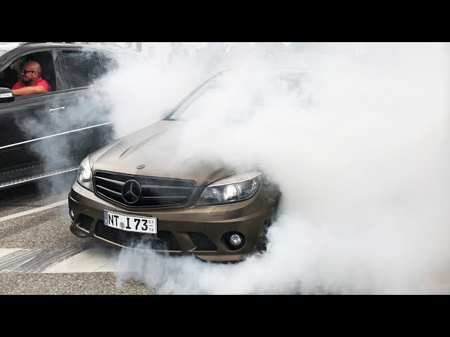 Mercedes AMG meets Motorworld Stuttgart 2017 - BURNOUTS REVS and ACCELERATIONS !