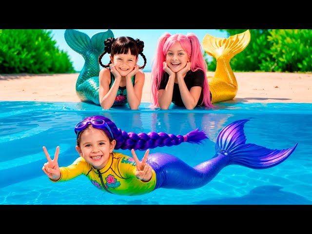 Mermaid Pool Adventure - Mystery Fin, Lost Ball & Clean Water Lesson