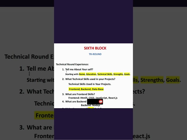 Sixth Block Tr Experience #shorts #viral #technical #interviews #html #css #python #reactjs #nodejs
