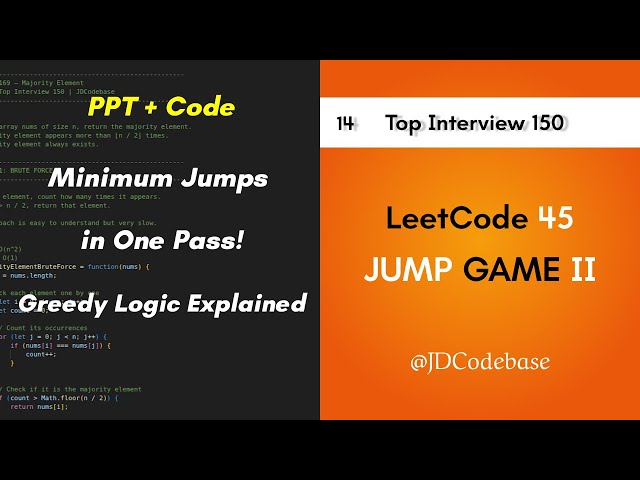LeetCode 45 – Jump Game II Explained Simply | Greedy Range Logic | JavaScript | JDCodebase