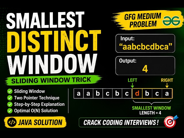 Smallest Distinct Window Problem | Sliding Window Technique | GFG Solution in Java