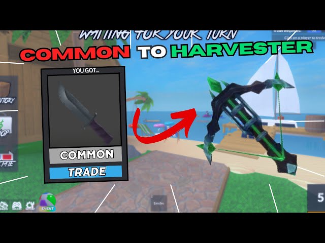COMMON TO HARVESTER IN ONE VIDEO!!! (MURDER MYSTERY 2 TRADING CHALLANGE)