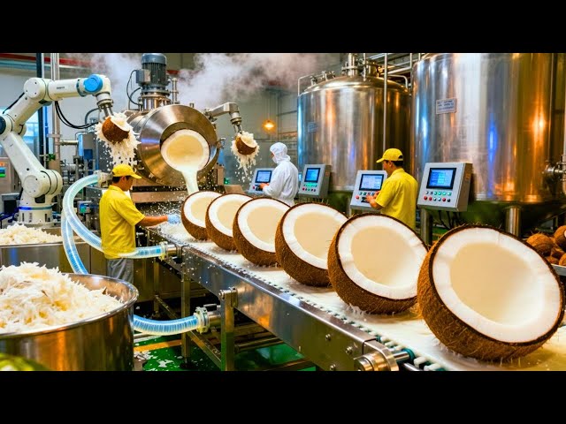 Dentro de una fábrica high-tech de coco: 10.000 cocos abiertos por hora | Proceso completo