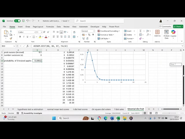 Use Excel to determine probabilities using the binomial distribution