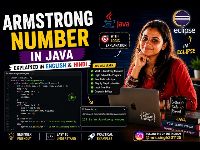 Armstrong Number in Java Using Eclipse | Program with Logic Explanation | Hindi & English