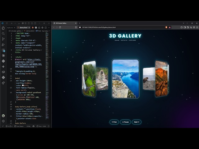 3D Circular Gallery || HTML , CSS & JavaScript || --No Talk
