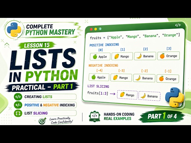 Lists in Python Practical Part 1 | Indexing & Slicing | Lesson 15 (Practical) | Hindi/Urdu