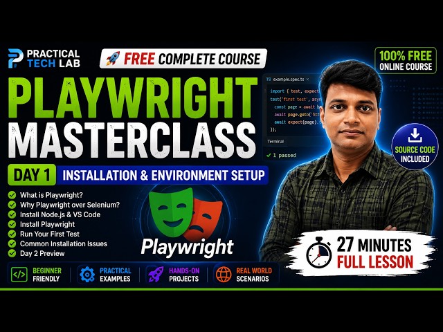 Playwright Masterclass Day 1 | Install Playwright with TypeScript | Complete Beginner Course