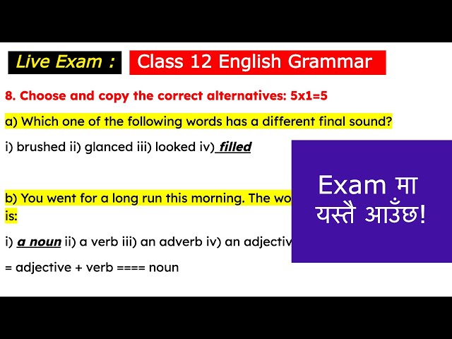🔴Live Grammar Exam | Class 12 English Grammar Important Questions 2080