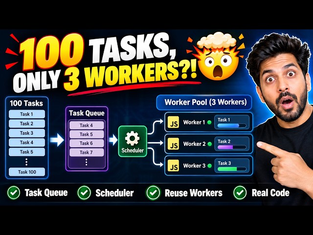 100 Tasks, Only 3 Workers?! 🤯 | JavaScript Worker Pool Practical