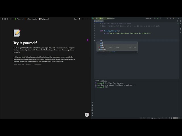 Python Crash Course defining a function try it yourself