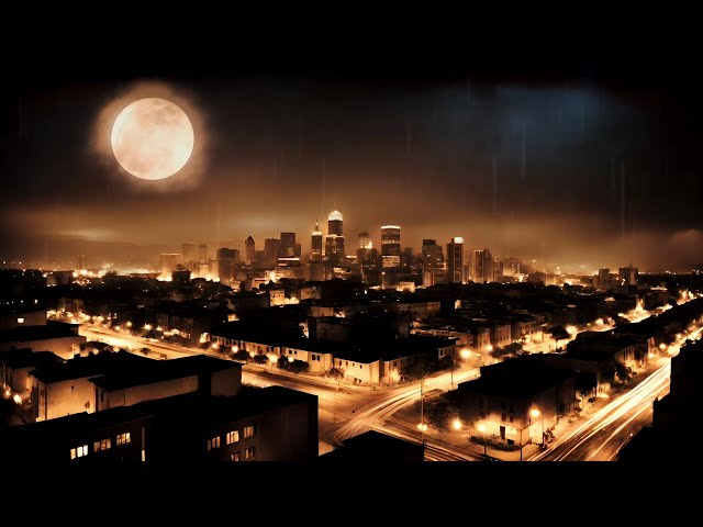 Full Moon and rain, sepia toned 4k screensaver
