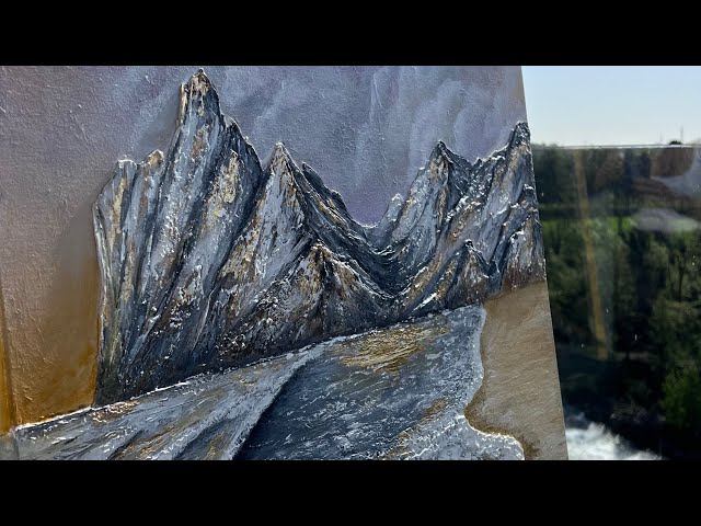 Texturing mountains. Interior painting. Process. Painting with texture paste. Landscape abstract