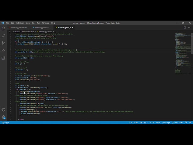 Memory Game - Javascript  Explanation