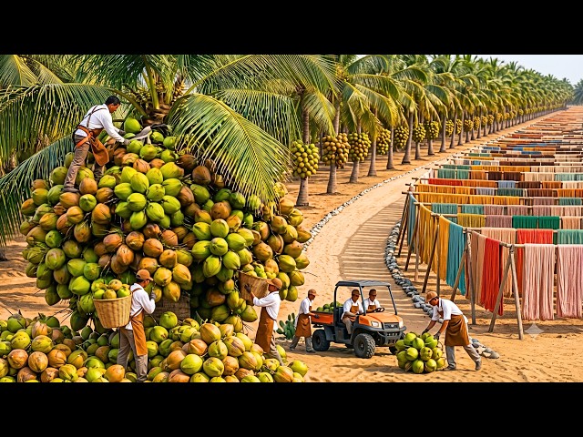 How Billions of Coconut Husks Become Soft Clothes | Full Factory Process