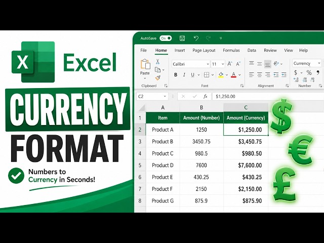 How to Convert Number to Currency in Excel | Currency Format Tutorial