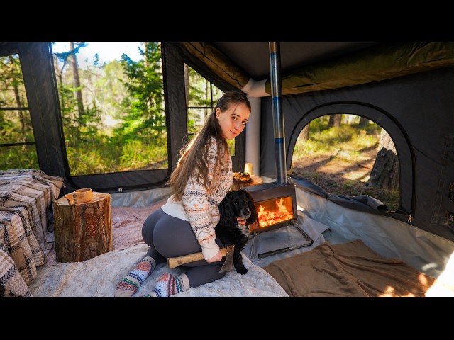 2 Days Solo Camping | Fishing, Wood Stove Cooking & Cozy Tent 🔥