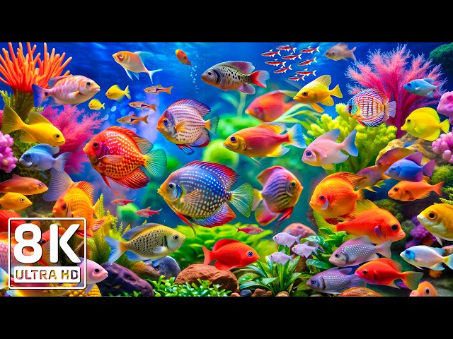 AQUARIUM 8K UHD - Beautiful Fish Swimming & Colorful Sea Life 🐳 Relaxing Music of the Blue Ocean #27