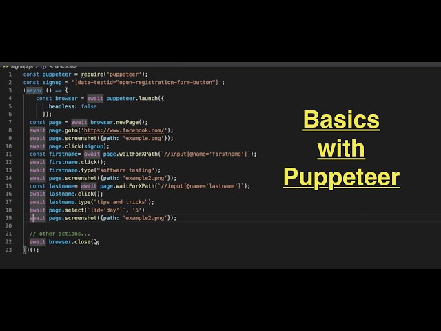 Automation testing : Basics of puppeteer (Dom, Xpath, click, screenshot, type, select) | live code