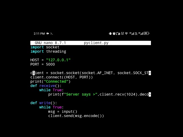 Python client Connecting to Java Server in Termux Networking!