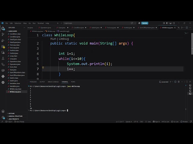While Loop example in Java #corejava
